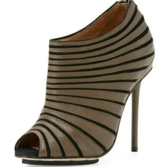 L.A.M.B. Gwen Stefani Bindi Leather Peep Toe Zip UP Ankle Boots in Brown 7.5 - Picture 2 of 16